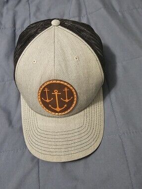 Men's Grey and Black Anchor Patch Trucker Cap, Richardson Original 112